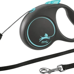 Solange Der Vorrat Reicht Flexi BLACK DESIGN Seil S 5 Meter blau Roll-Leine für Hunde